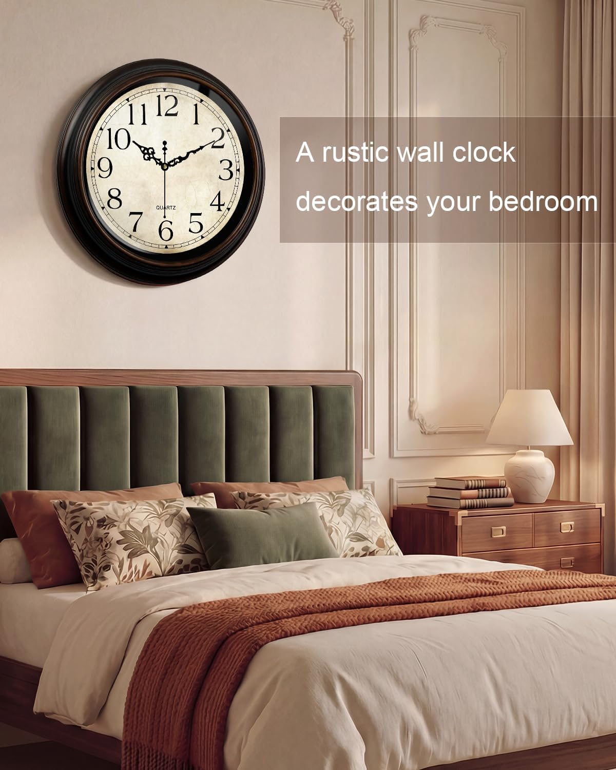 Vintage Wall Clock 16 Inch Quartz Silent Non-Ticking Analog Clock Battery Operated Rustic Round Decorative Clock for Living Room Kitchen Home Office Classroom