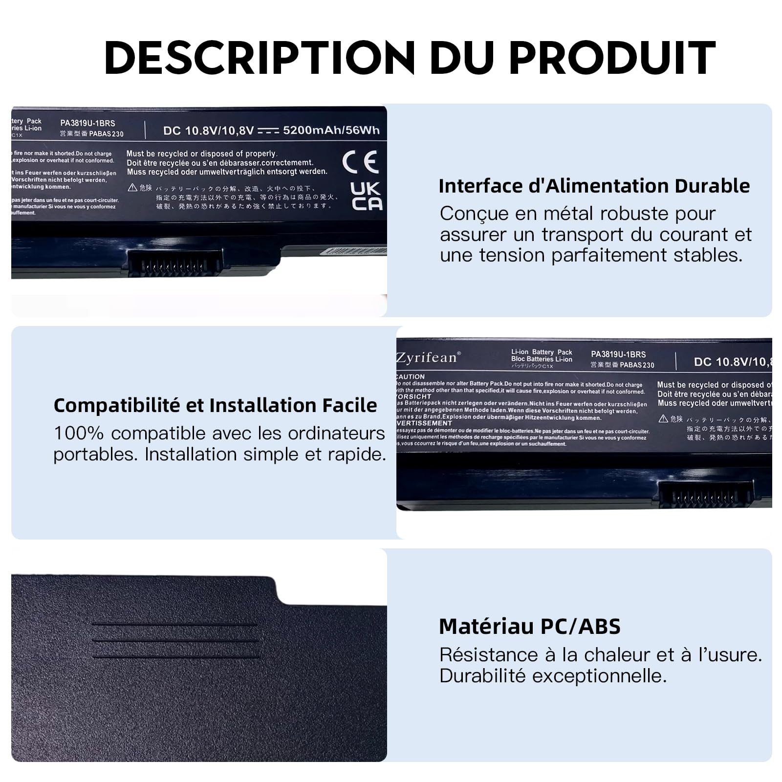 PA3817U-1BRS Batterie pour Toshiba Satellite L750 C650 C660 C660D C650 C650D C655 C665 C670D L650 L750D L755 L755D L770 L775 P750 A660 A660D PA3817U-1BAS PA3819U-1BRS PA3818U-1BRS PABAS228