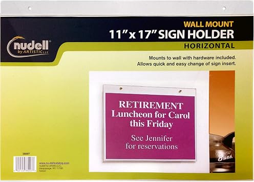 17" x 11" Horizontal Wall Mount Sign Holder, Clear