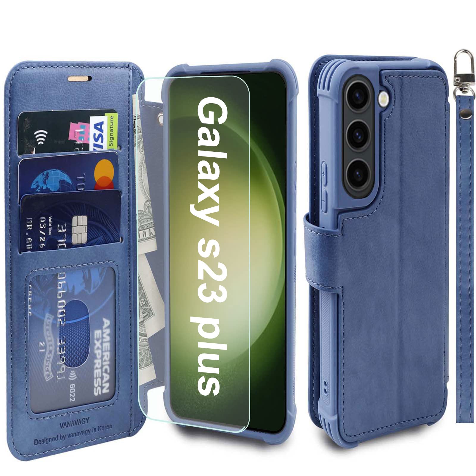 VANAVAGY Compatible for Galaxy S23+ Plus Wallet Case, 12ft Drop Protection, RFID Blocking PU Leather Flip Cover