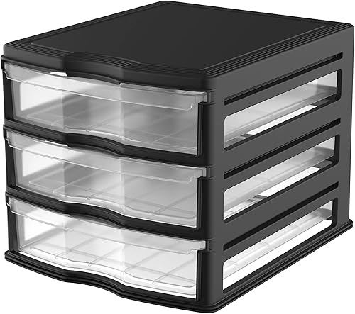 Life Story Organizador de Estante Apilable de 3 Cajones, Cajones de Almacenamiento de Plástico para Almacenamiento de Baño, Maquillaje, o Negro