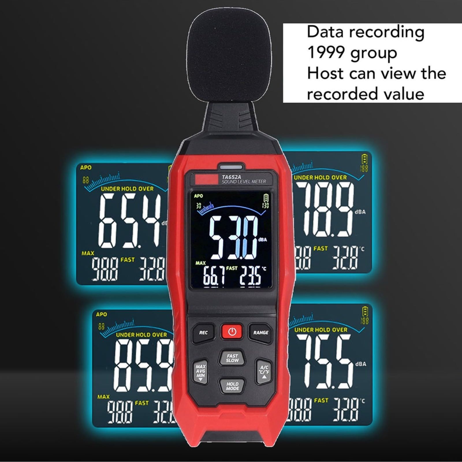 TA652A - Medidor digital de nivel sonoro 30-130 dBA, medidor de ruido profesional con peso de tiempo CA, probador de decibelios portátil para medición industrial y ambiental, incluye bolsa de