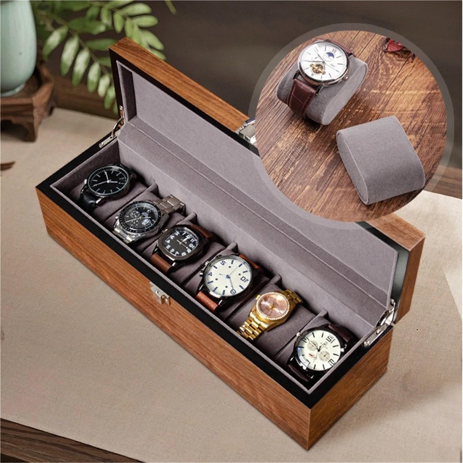 Caja De Relojes De Madera Maciza Caja de reloj madera for hombre, almacenamiento relojes viaje, organizador, colección exhibición portátil