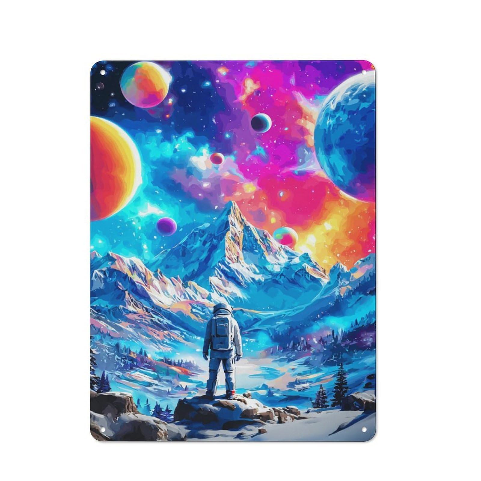 Junmoney Astronaut In Colorful Space -1 Classic Metal Wall Decor 40X30cm, Decorative Tin Plaque For Cafe, Pub, Workshop Or Home Bar
