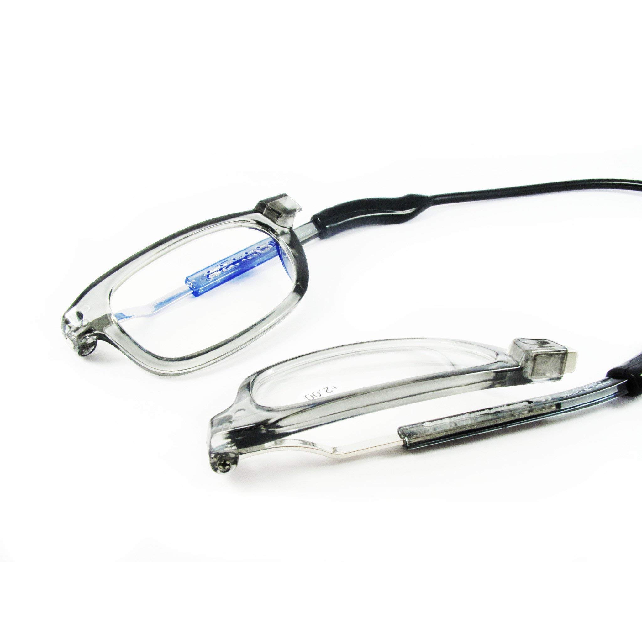 Loopies Occhiali da lettura magnetici, unisex, regolabili, pieghevoli, con attacco frontale, resistenti ai raggi UVA, antigraffio, custodia e panno, Grigio