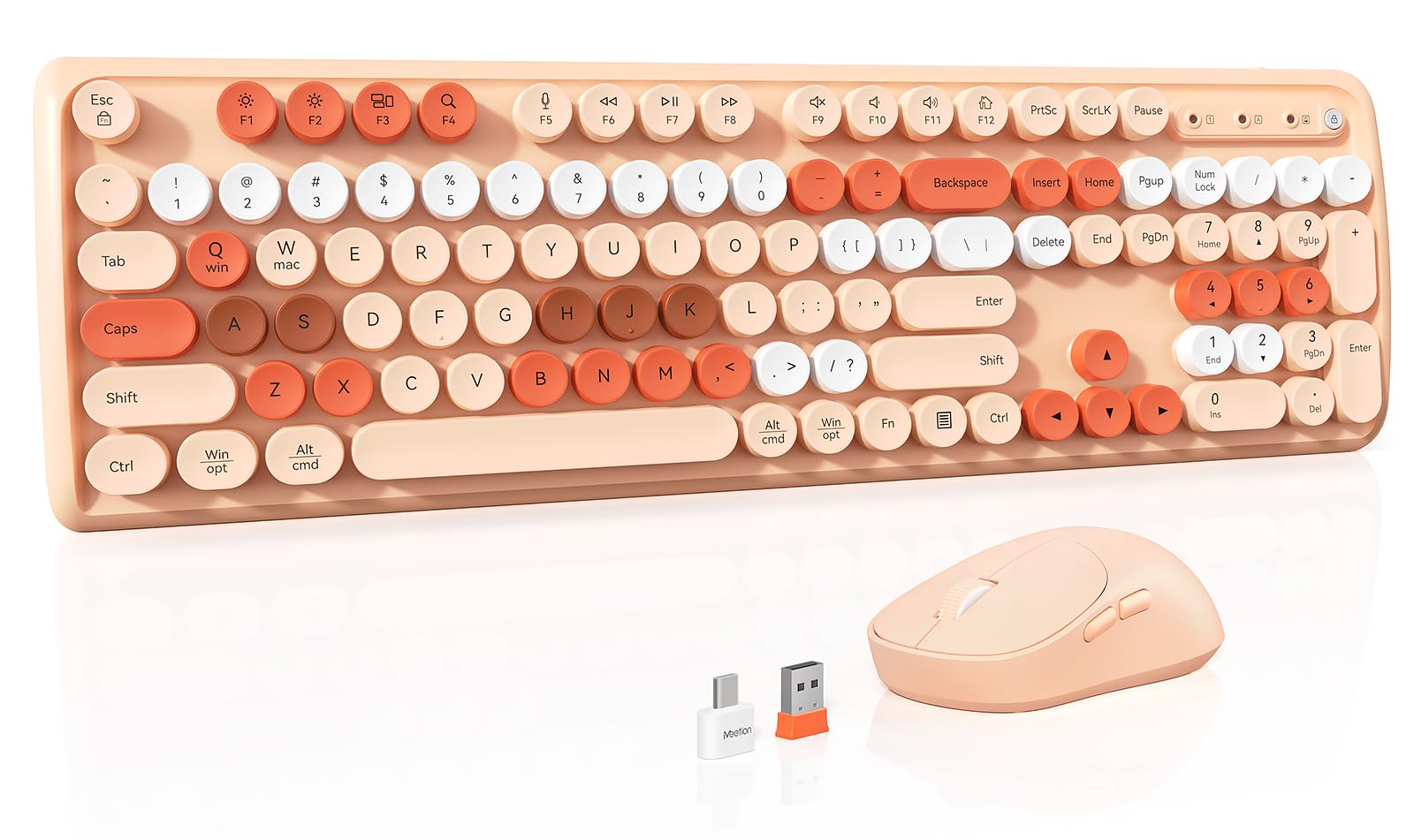 Wireless Keyboard and Mouse Combo, 2.4GHz Cute Wireless Colorful,Full-Size Retro Typewiter Keyboard, 3800 DPI Optical Mouse,for PC/Mac/Laptop/Computer/Windows,Milk Tea-image-37
