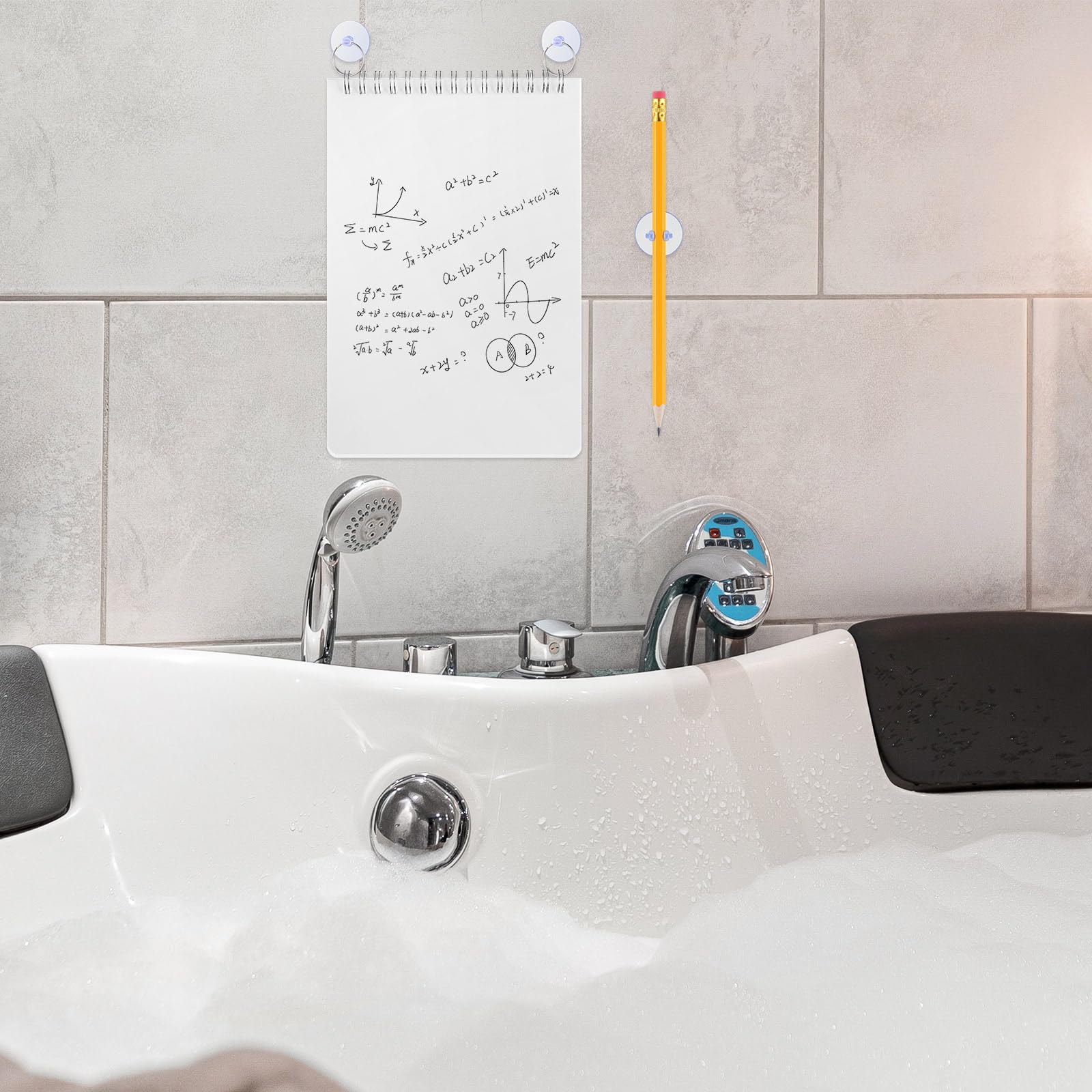 Sayglossy 2 Sets Dusch-Notizblock, wasserdicht, mit Bleistift, Saugnapf, Bleistiftspitzer-Sets, wasserdichter Dusch-Notizblock mit wasserdichtem Papier für Badezimmer, Zuhause, Büro, Wand
