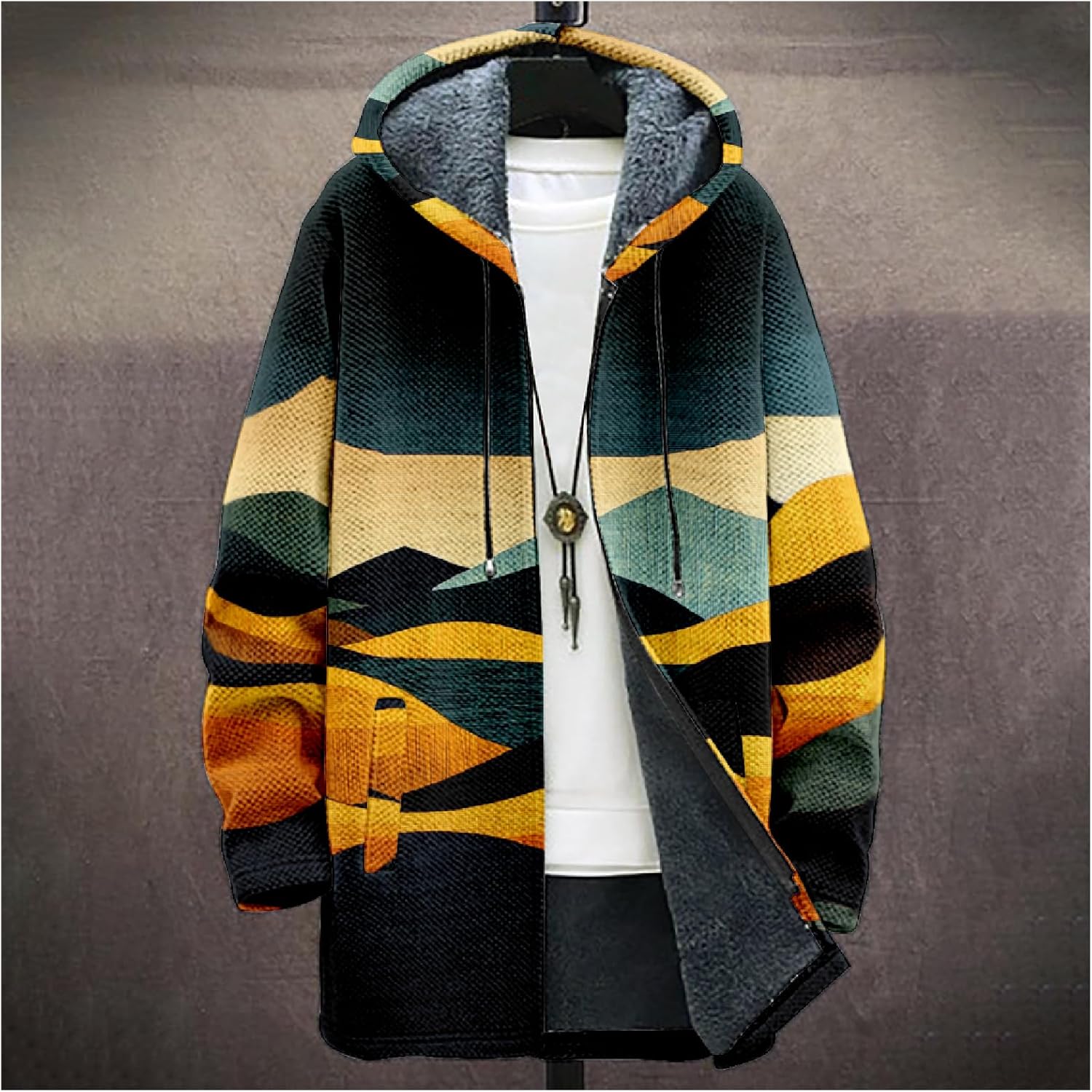 Winter Coats For Men Galaxy 3D Print Long Sleeve Zipper Big And Tall Cardigan Fleec... - Image 2