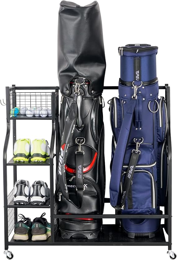 Mythinglogic Golf Storage Garage Organizer,2 Golf Bag Storage Stand and