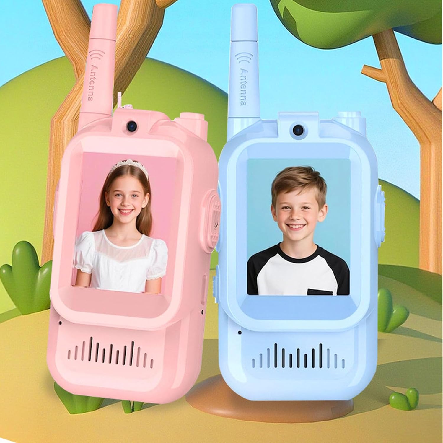 Pomya Video Walkie Talkies for Kids Pack of 2, Rechargeable Long Range Two Way Radios for Boys Girls Age 3-12, 2 Inch Screen, Fun Voice Changer, Anti Loss Lanyard for Outdoor Play,