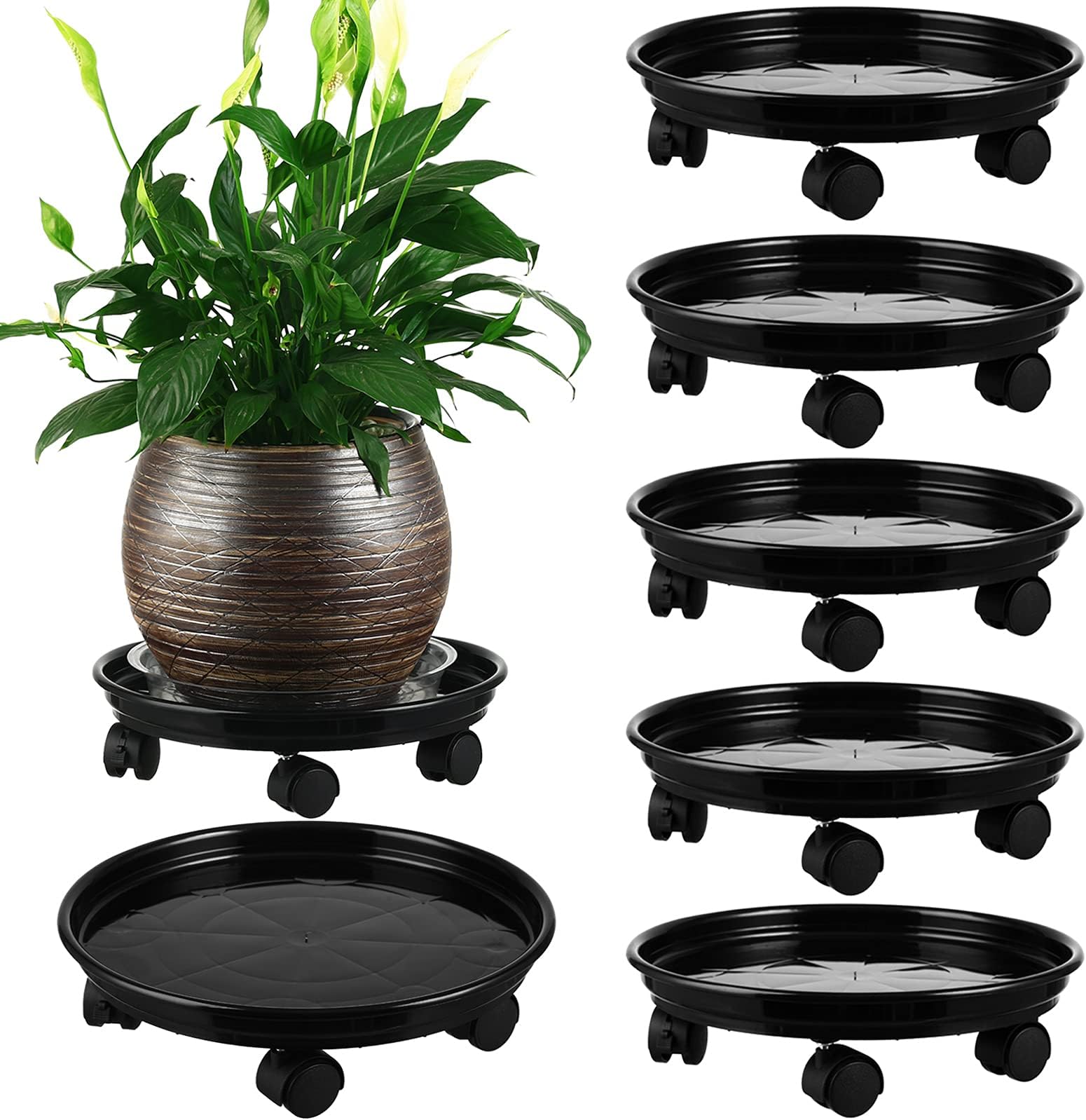6 Packs Plant Caddy with Wheels 11.8" Plastic Rolling Plant Dolly Coasters Heavy-duty Wheeled Planter Mover Rollers Indoor Outdoor Wheeled Flower Pot Base Suacers with Casters, Black