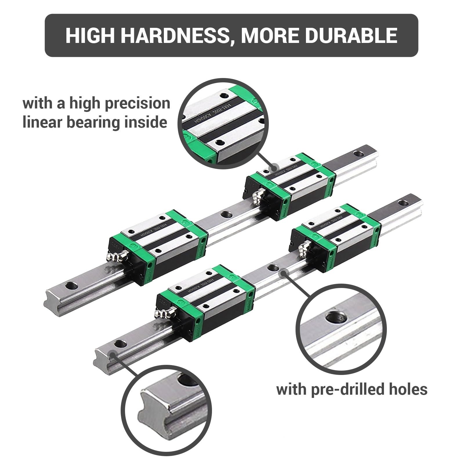 Guide de mouvement linéaire miniature Lot de 2 rails de guidage linéaires carrés HGR15 200-2200 mm + 4 blocs de roulement HGH15CA for imprimante 3D(300mm)