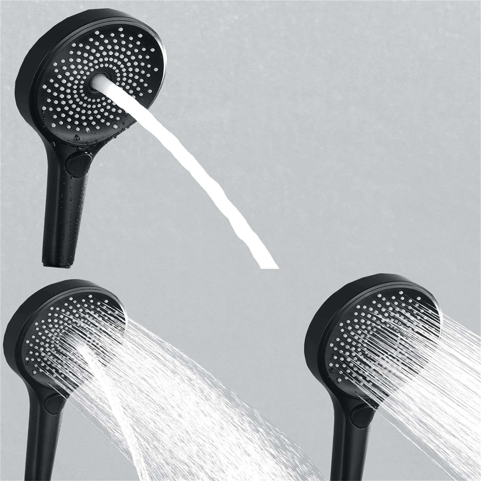 Set doccetta, soffione Doccia Rotondo, 3 getti, Risparmio idrico, Base Doccia in ABS Nero