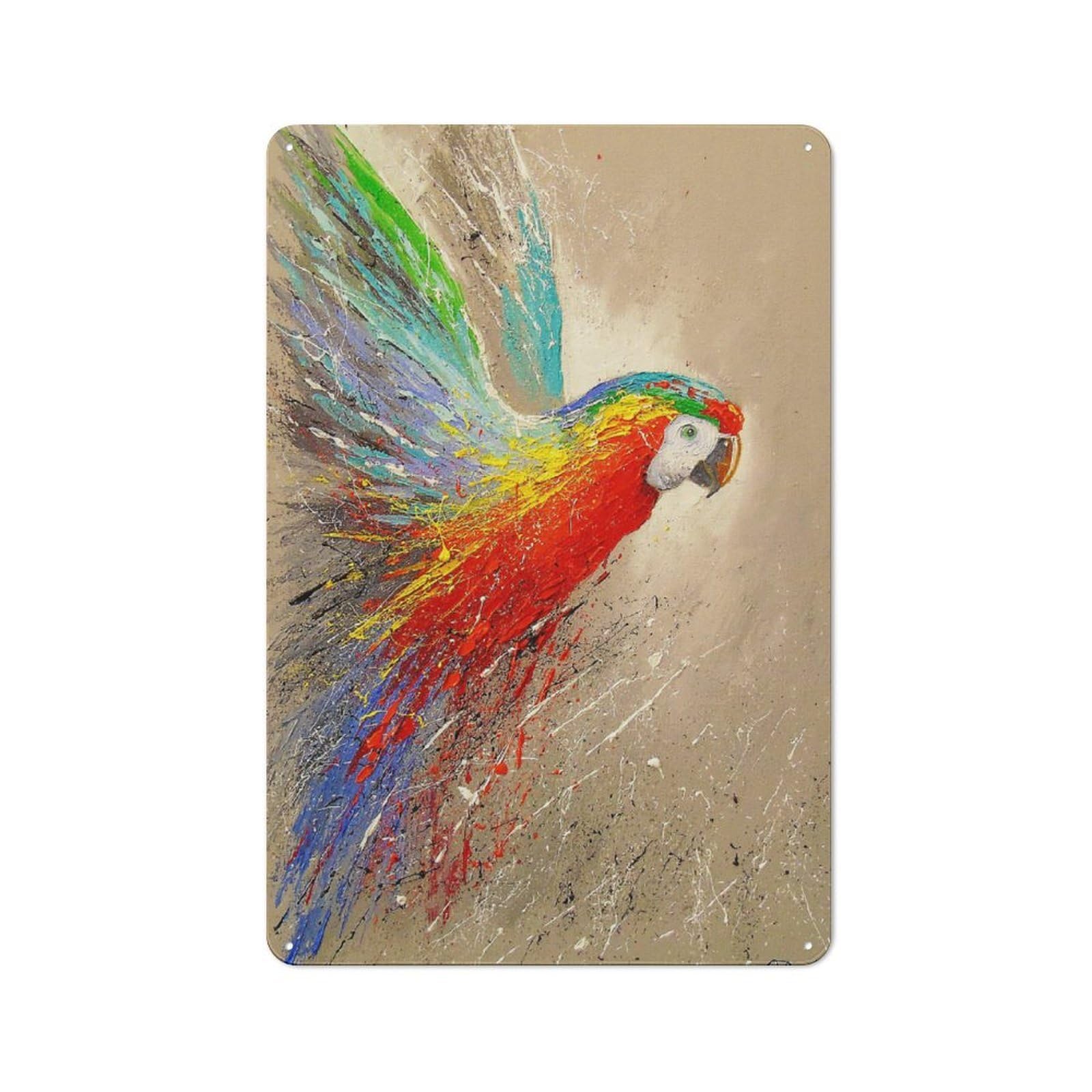 Junmoney Parrot Flies Rustic Metal Wall Sign 30X20cm For Café Or Restaurant, Gift Idea At Christmas For Café Owners And Decorators