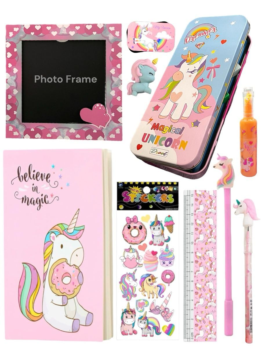 Le Delite Unicorn Stationery Set for Girls, Return Gifts for Birthday Parties for Kids, Pencil Box, Photo Frame, Cute Stylish School Notebook Diary with Pen, Pencil & Eraser (B0CY3W1JHC) Amazon Price History, Amazon Price Tracker
