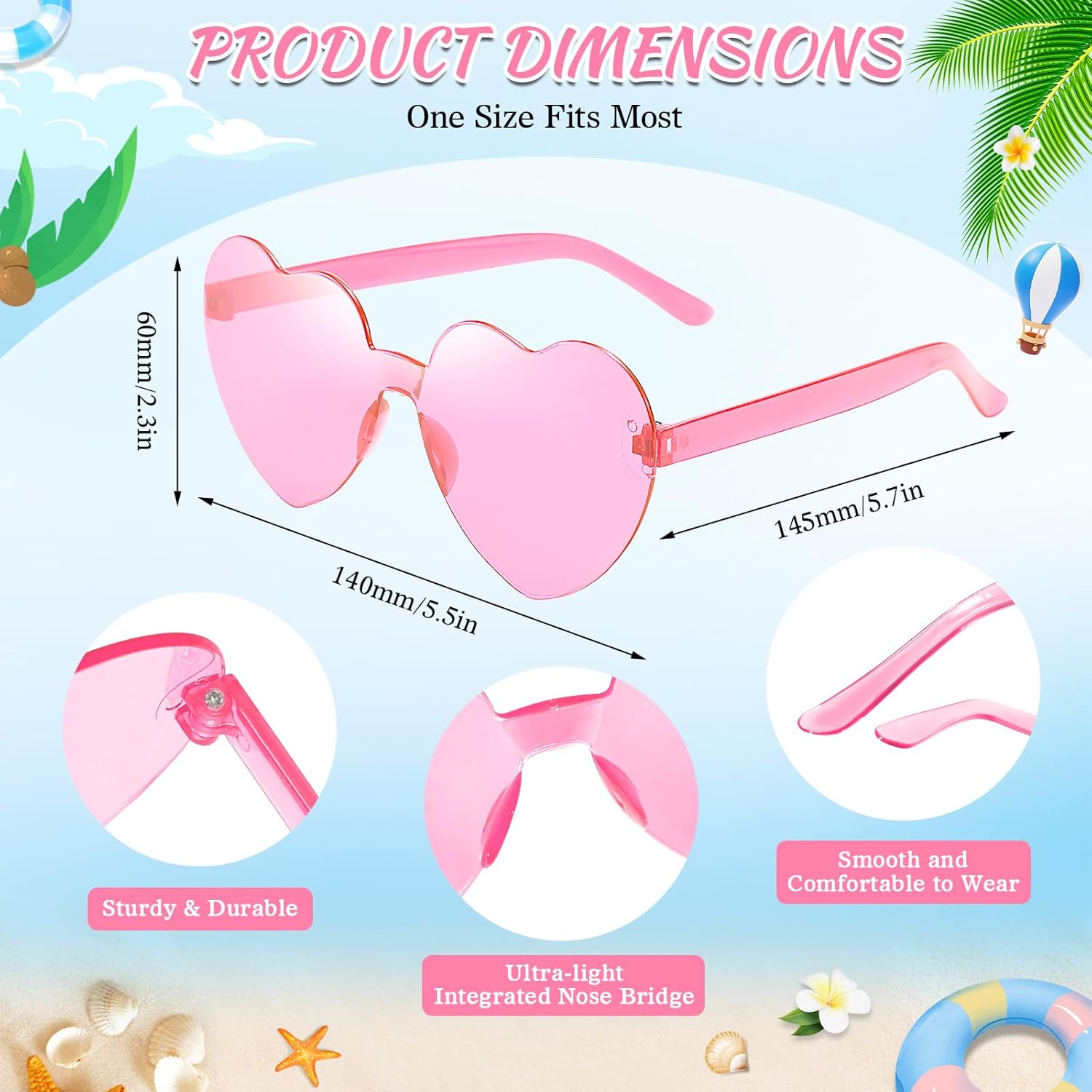 Wholesale 50 Pack Rimless Star/Heart Sunglasses Bulk, Fun Candy Colors Star Heart Glasses for Women Men Party Favors