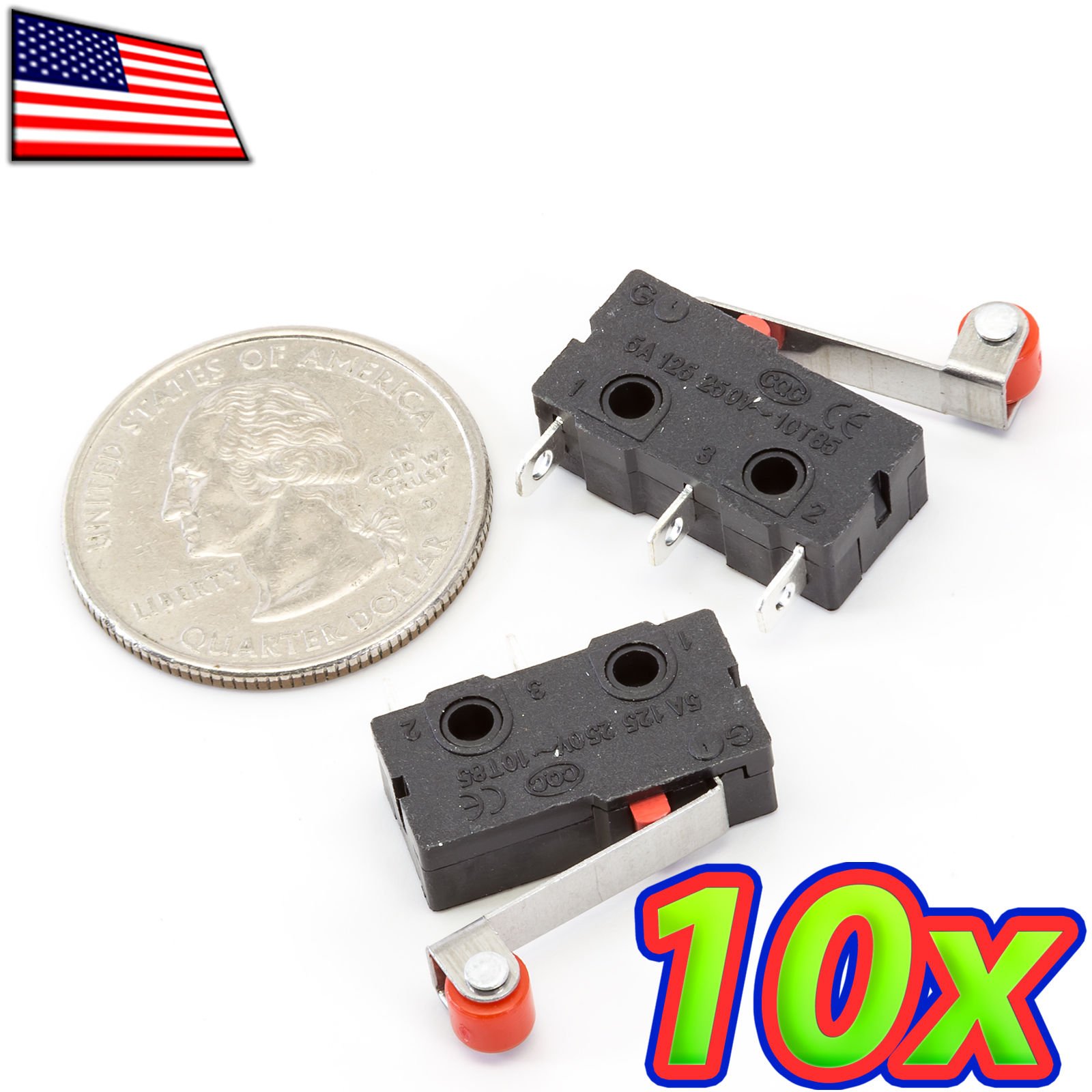 [10x] Micro Roller Limit Switch Momentary NO NC 250VAC 5A KW12-3 by UPGRADE INDUSTRIES