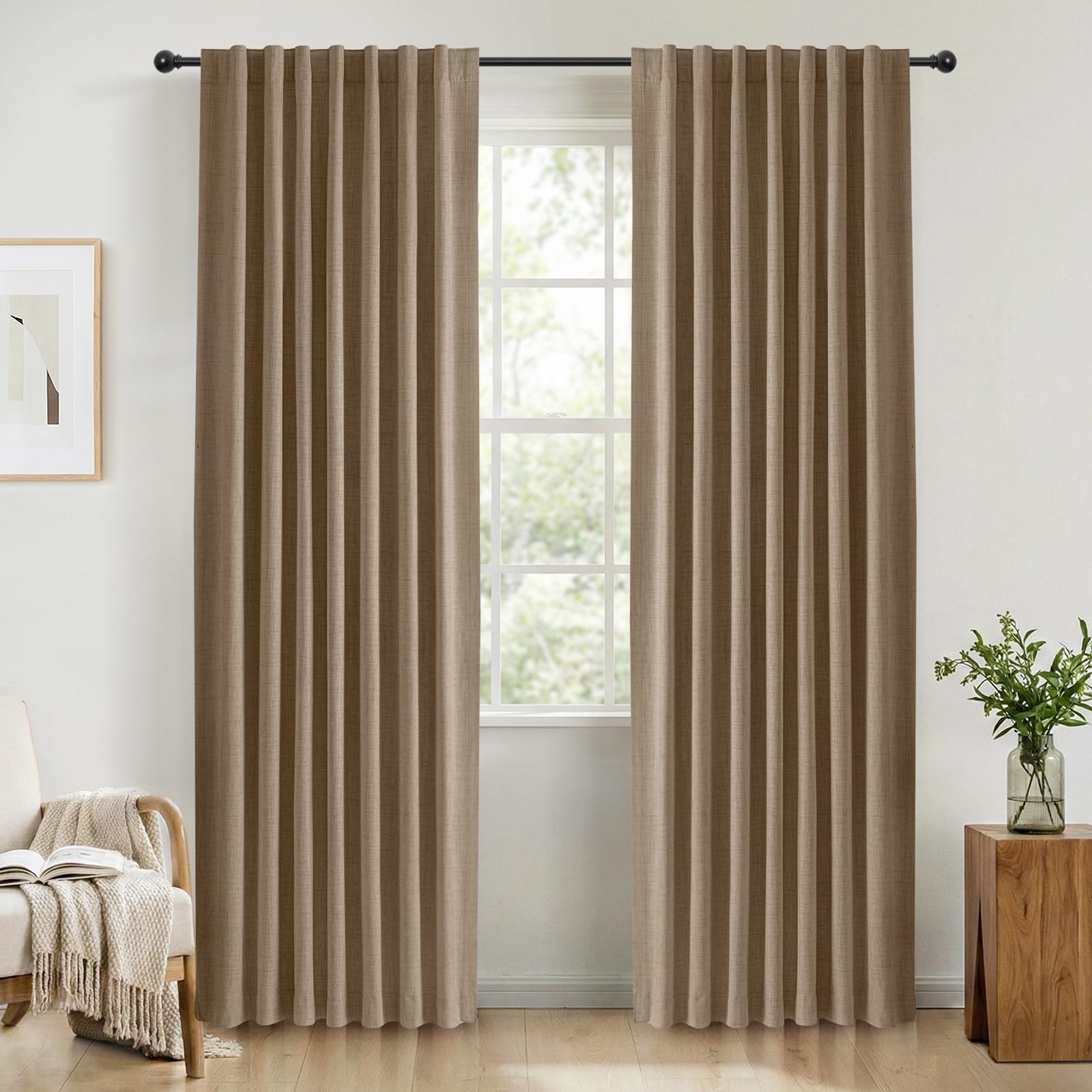 INOVADAY 100% Blackout Curtains for Bedroom 84 Inch Drop 2 Panels Thermal Insulated Curtains for Living Room, Back Tab Rod Pocket Brown Curtains with Coating Back Layer,50" W x 84" L