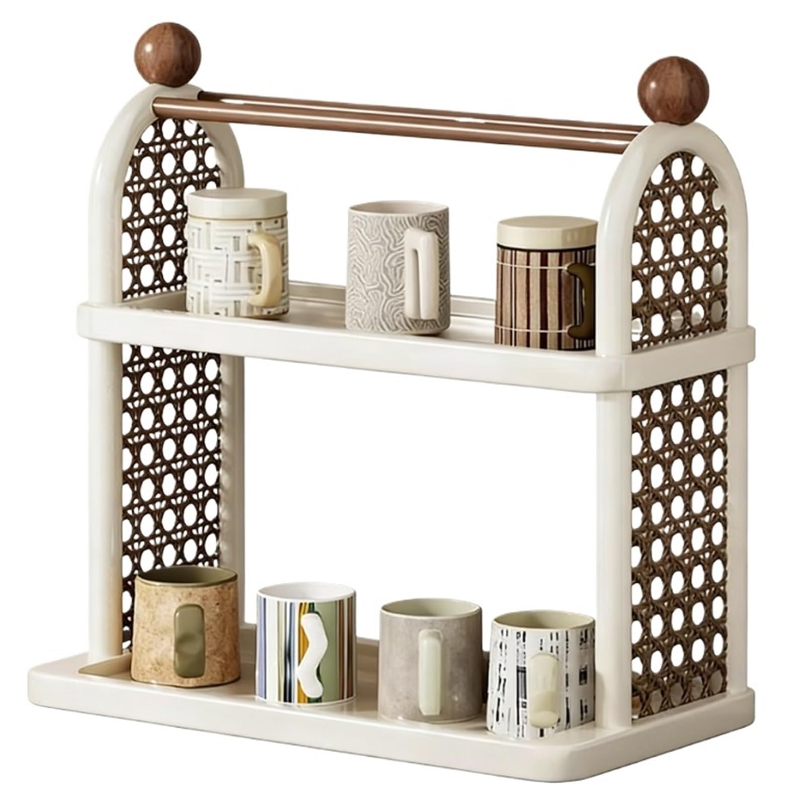 CYairong-22 Cup Display Shelf Desktop Cup Holder Storage Table top Double-Layer Display Rack Placement Coffee Mug Display Rack(White)