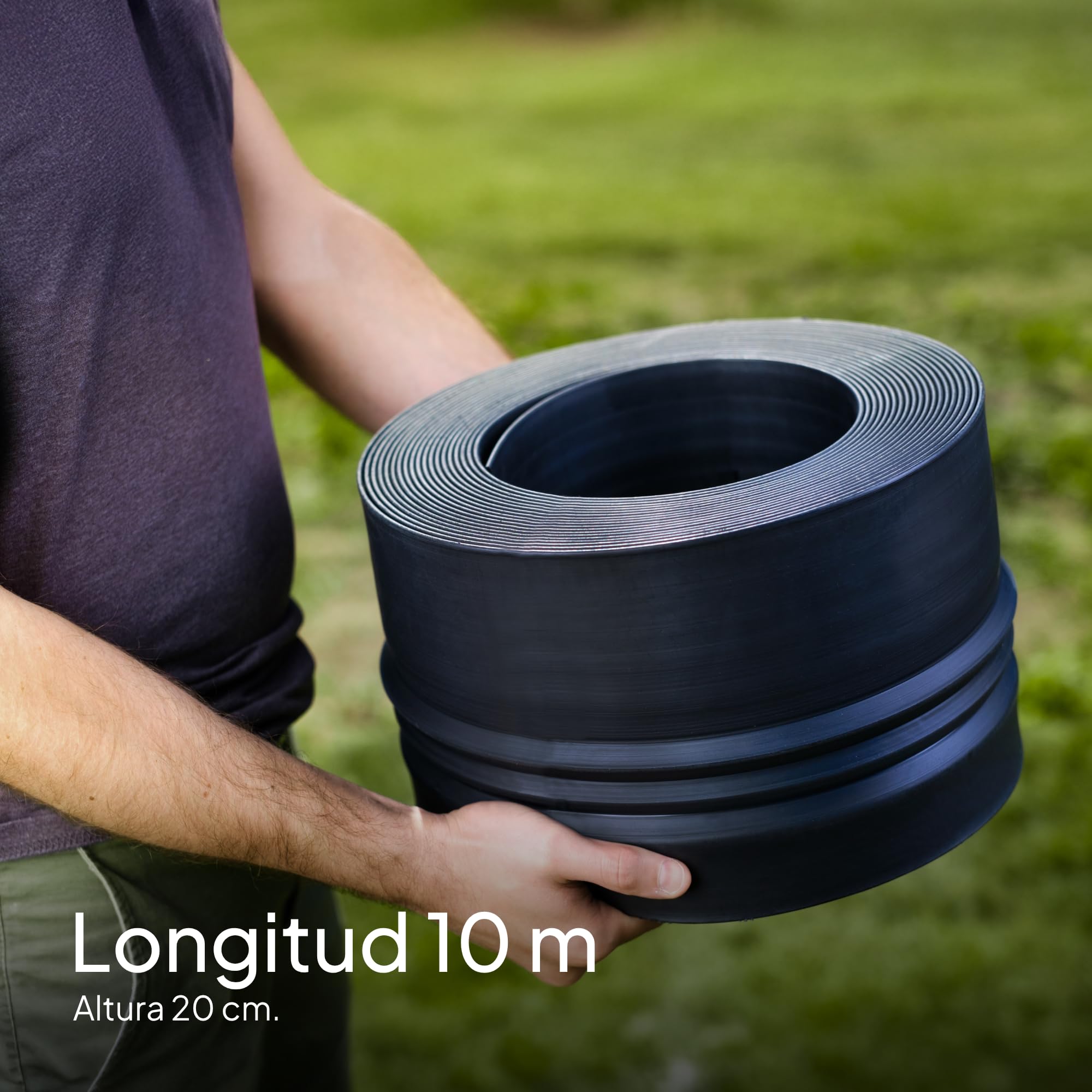 UNIGARDIA Flexible Borde Jardín Exterior 10 m, Altura 20 cm - Borde para Césped de Plástico Reciclado, Fácil Instalación, Duración mínima de 30 años, Suficientemente Fuerte Bordura Jardín, Negro