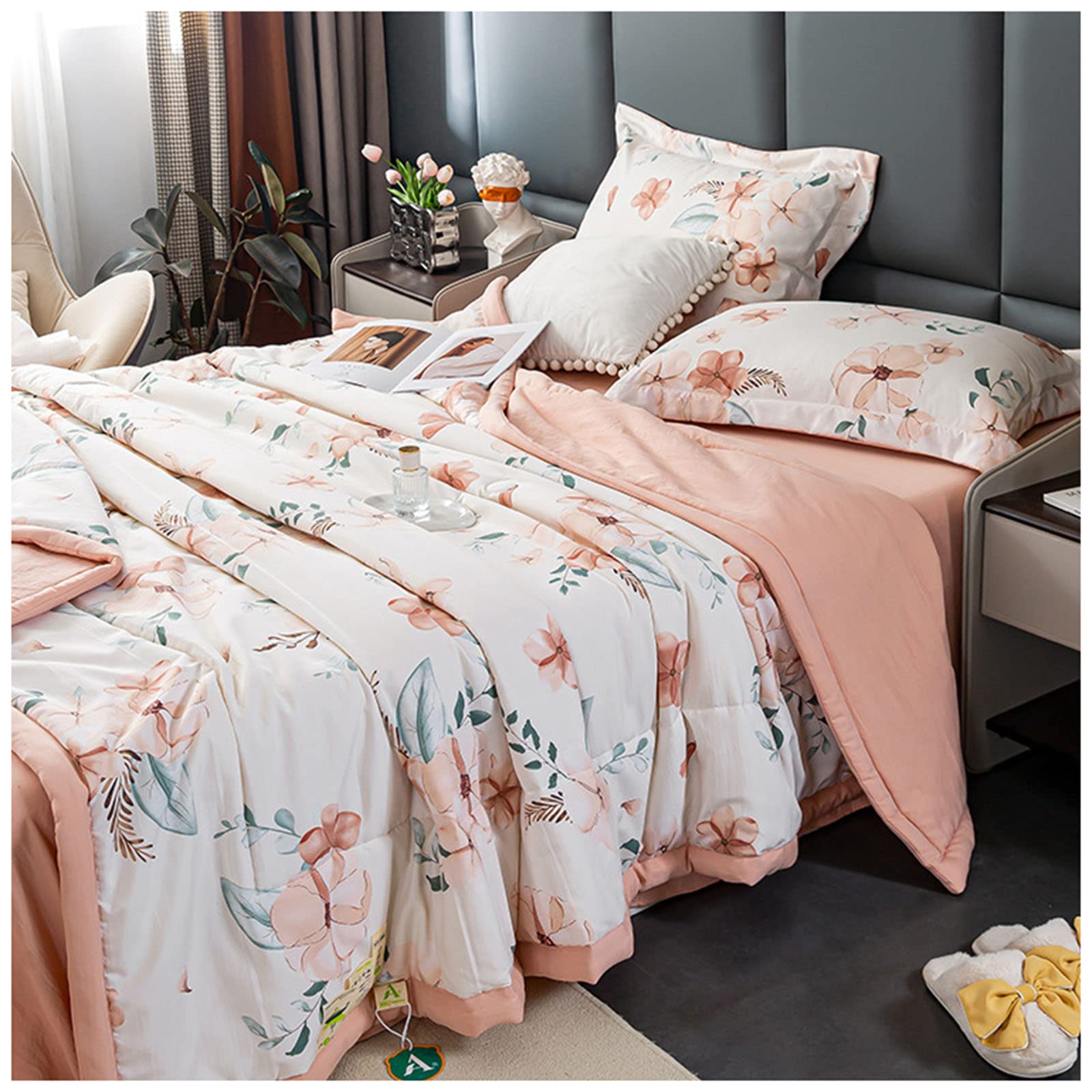 Colcha de verano ZTGL suave edredón reversible con elegante estampado floral de calidad