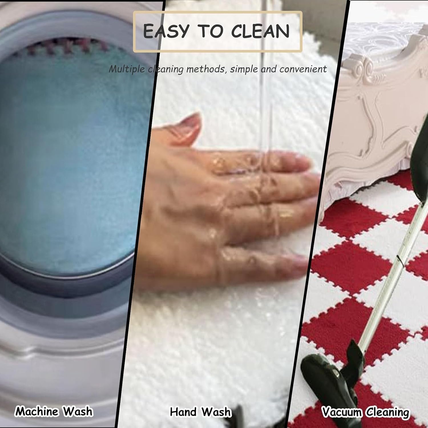 30x30x1cm Thickned Puzzle Carpet Squares Foam Mats, 15pcs Plush Puzzle Foam Floor Mats, Interlocking Soft Floor Tiles Area Rugs for Room(Pink)