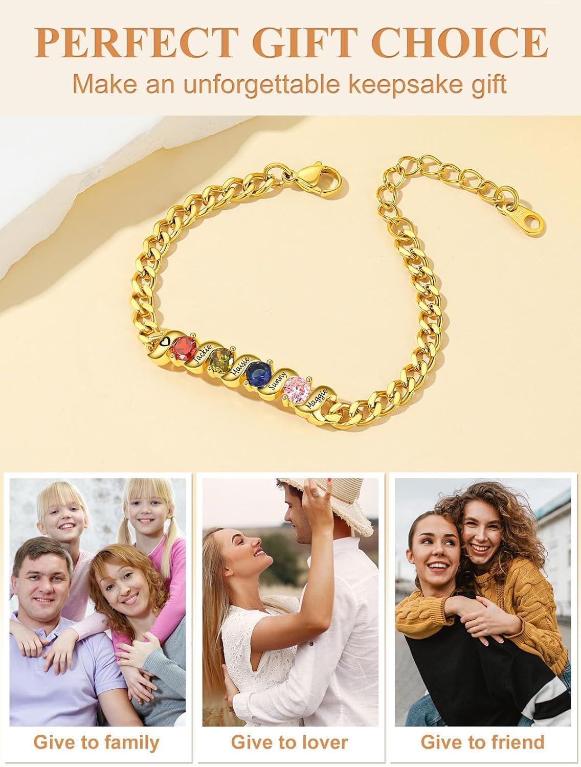 Custom4U Personalized Birthstone Bracelets for Women Silver/Gold Custom Cuban Link Chain Name Bracelet with 1-5 Birthstones Birthday Mother's Day Christmas Jewelry Gifts for Her Mom Wife Grandma - Image 8