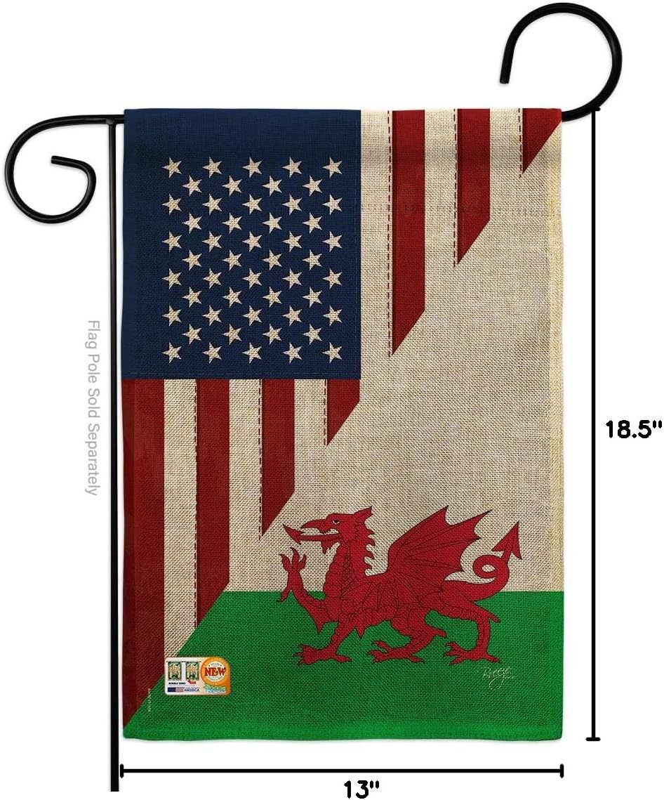 US Wales Friendship Burlap Garden Flag Regional USA American Alliance World Country Particular Area Small Decorative Gift Yard House Banner Double-Sided Made In 13 X 18.5