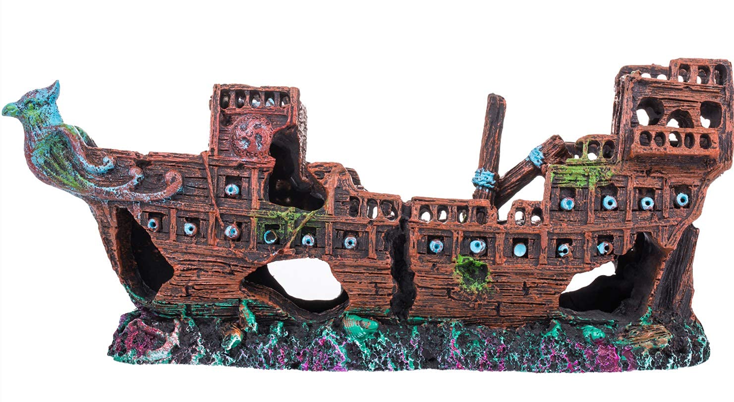 Aquarium Decorations, Aquarium Pirate Ship Decorations Fish Tank Ornaments Resin Material Shipwreck Decorations, Eco-Friendly for Freshwater Saltwater Aquarium Fish Tank Decor Sunken Ship