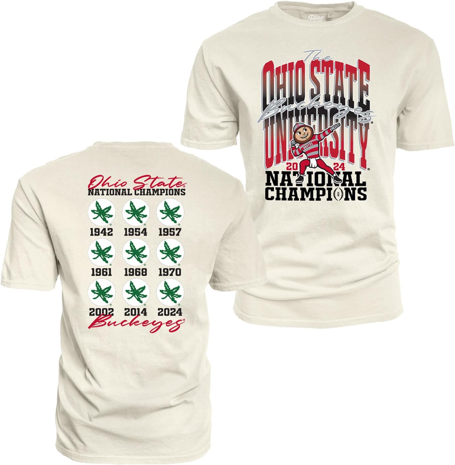 NCAA Officially Licensed Ohio State Buckeyes National Champs 2024 T-Shirt Dyed Ivory Front/Back