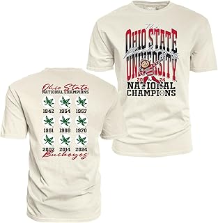 NCAA Officially Licensed Ohio State Buckeyes National Champs 2024 T-Shirt Dyed Ivory Front/Back
