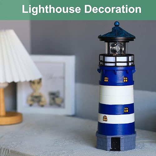 Miniatura 2 de Faro con luces LED de baliza giratoria, lámpara solar para faro decorativo al aire libre para jardín, patio, cubierta de pozo, regalos (azul 1)