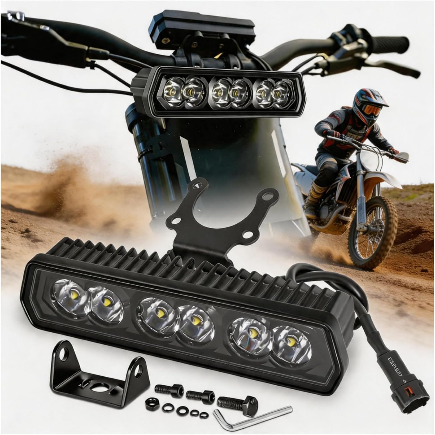 YCHOW-TECH 6 Inch Dirt Bike LED Light Bar 60W 6000LM 6000K White Waterproof 12V 24V Offroad Driving Light Fog Light for Motorcycle Ebike Car Truck SUV ATV Golf Cart Tractor Boat, 1 Pack