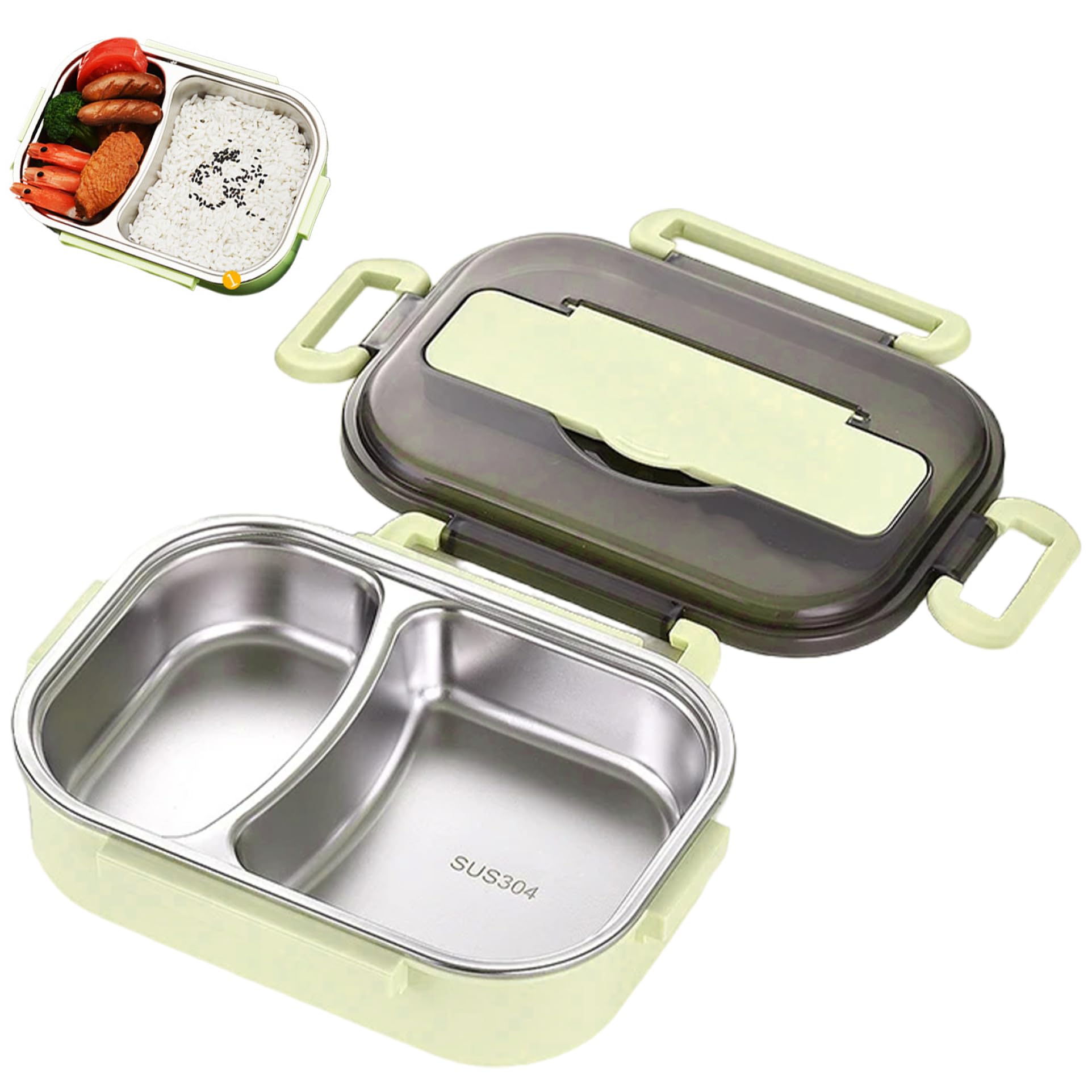 Ferricult Insulated Lunch Box, Thermal Bento Box with 2-Compartment & Cutlery Holder, Leakproof Stainless Steel Lunchbox, Hot Food Container for Kids Adults Student