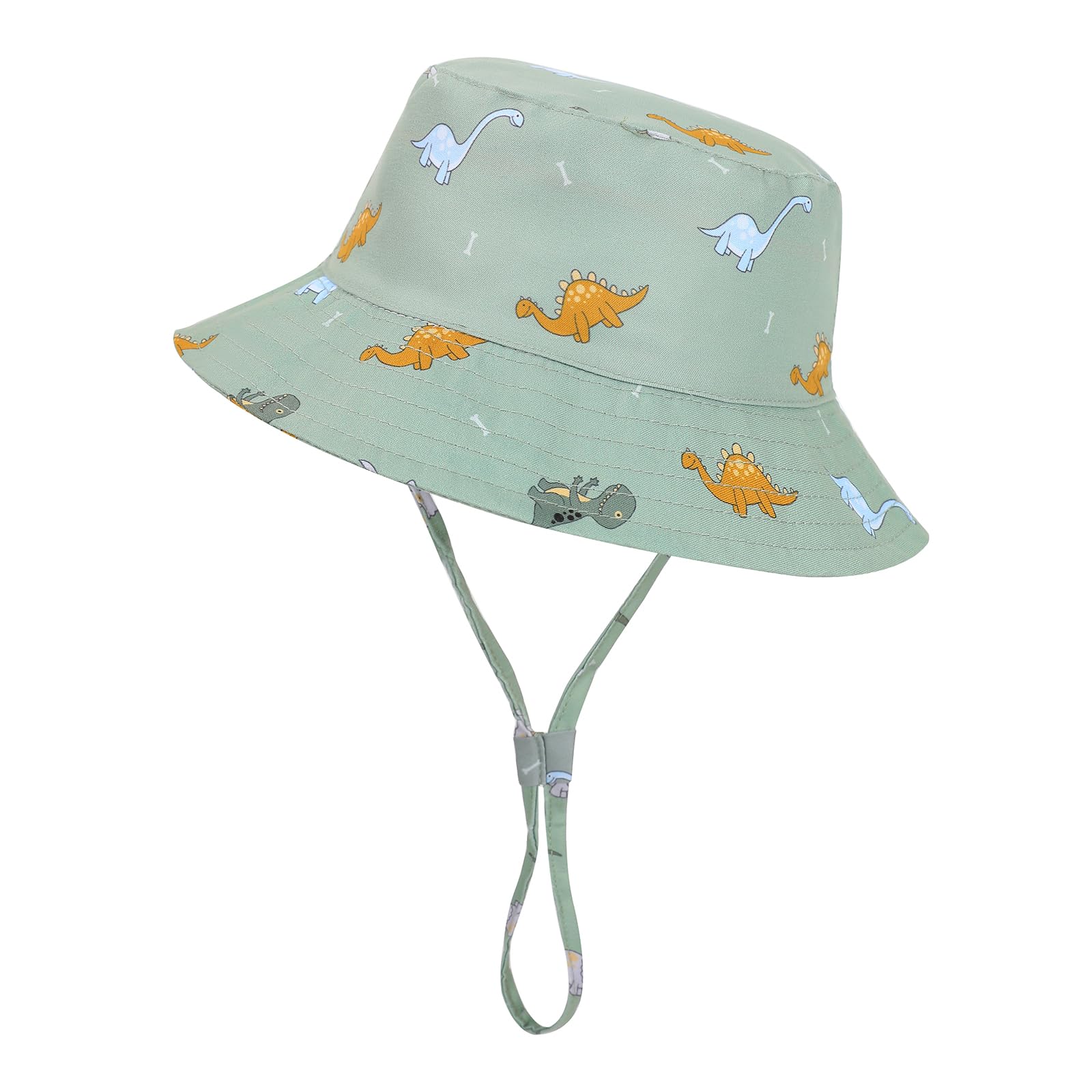 QKURT Sombrero de Sol para Niños, Sombrero de Cubo de Dinosaurio, Gorra de Playa Ajustable con Forro de Malla Transpirable, Sombrero de Pescador a Prueba de Viento para Niños de 2 a 6 Años