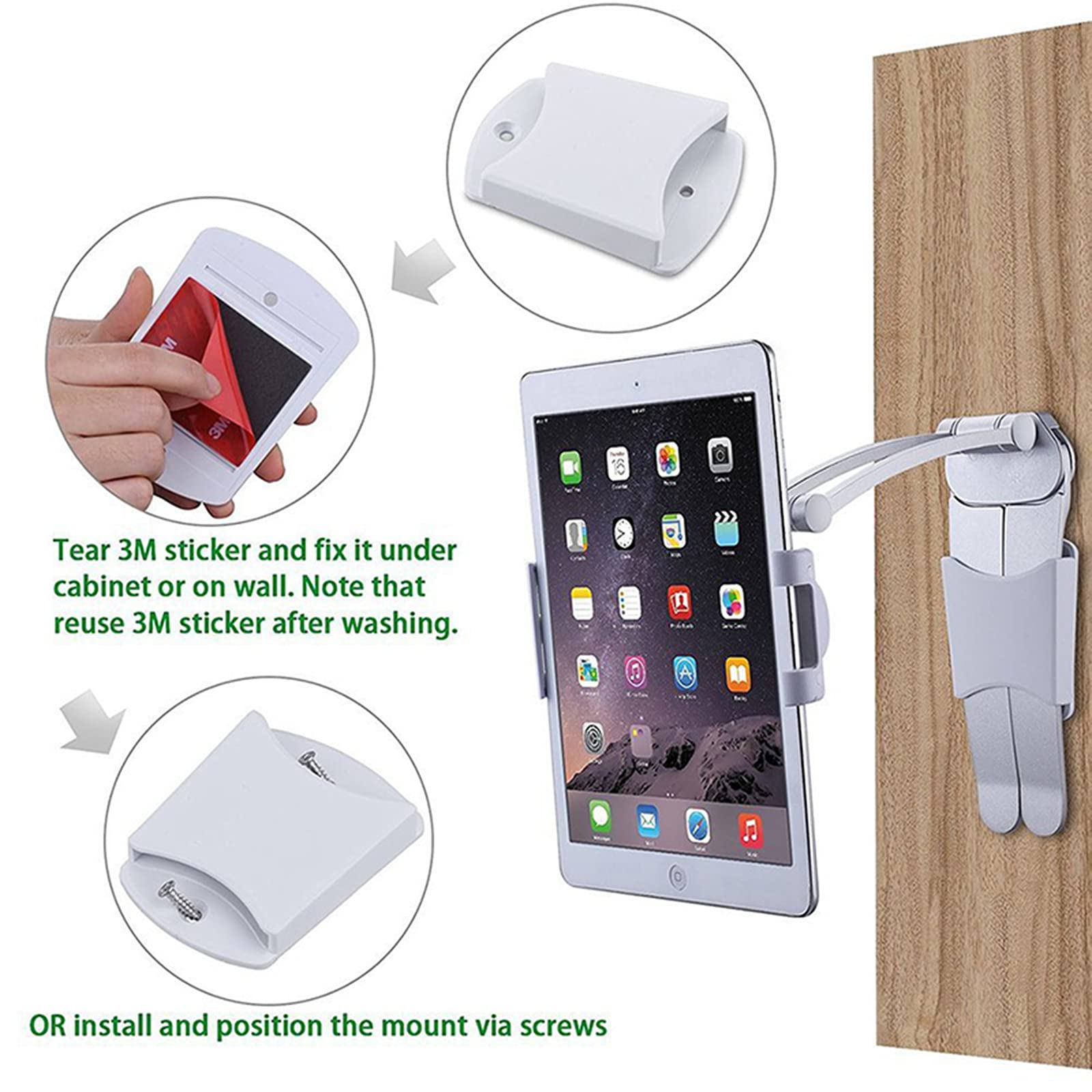Supporto Tablet Muro da Cucina, Supporto da Tavolo per Tablet da 5"a 10,5", Lettura di Ricette su bancone o utilizzo su Desktop da Ufficio