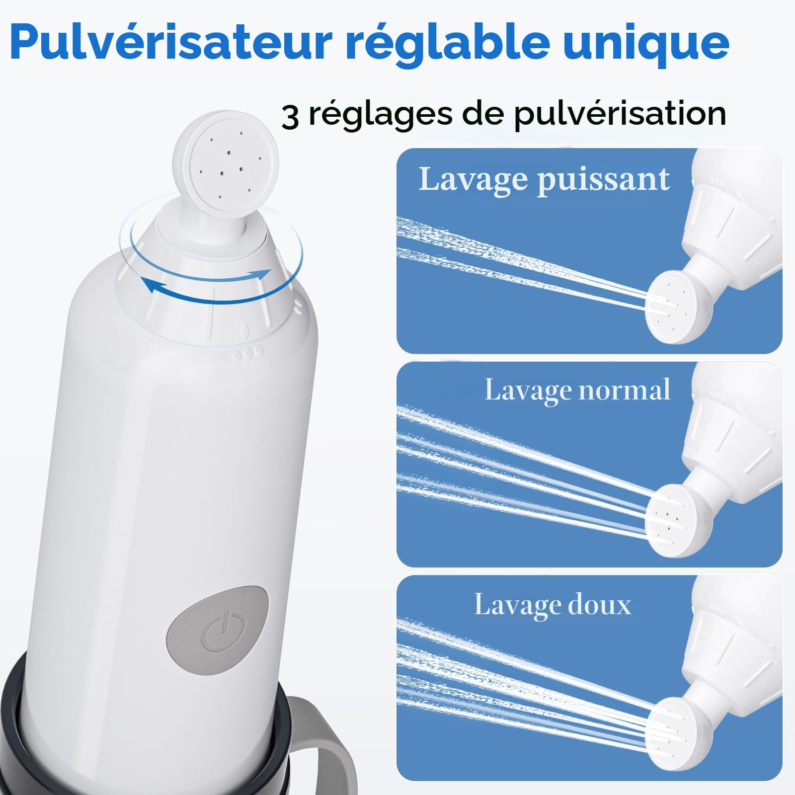 BIGCOW Bidet Électrique Portable | Douchette WC 3 Jets IPX7 | Pression Réglable & Rechargeable | Hygiène Intime, Postnatal, Hémorroïdes (Bleu)