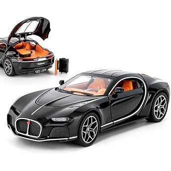 Toy Car 1/32 Bugatti Atlantic Super Car Model Aluminium Toy with Pull-Out Mechanism and Sound and Light Effects for Children and Adults Birthday Gift Black