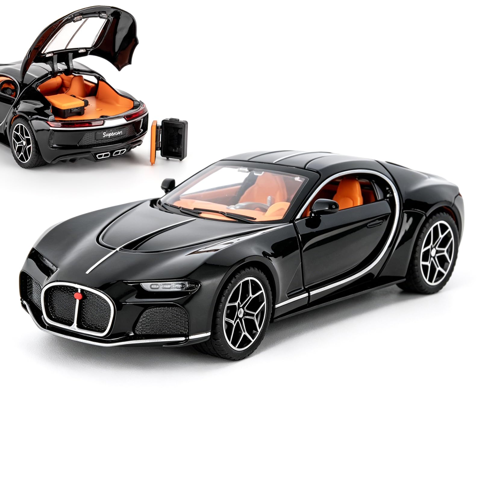 BGHSCA Toy Car Compatible for 1/32 Bugatti Atlantic Super Car Model, Alloy Pull Back Diecast Vehicles Toy with Sounds＆Lights for Kids Boys Girls and Adults, Collectible Birthday Gift (Black)