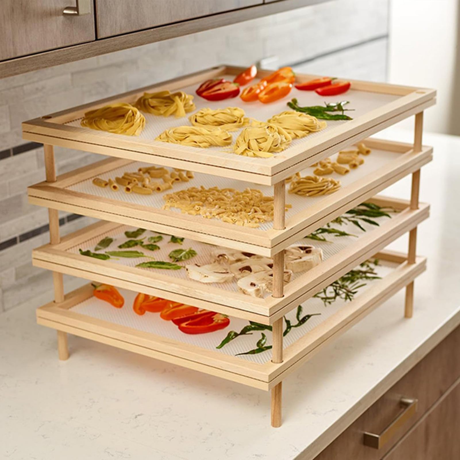 Séchoir à Herbes en Bois, Double Couche, Outil de déshydratation, Polissage, étagère de Rangement Ouverte, séchage à l'air, avec Filet, Accessoires de Cuisine