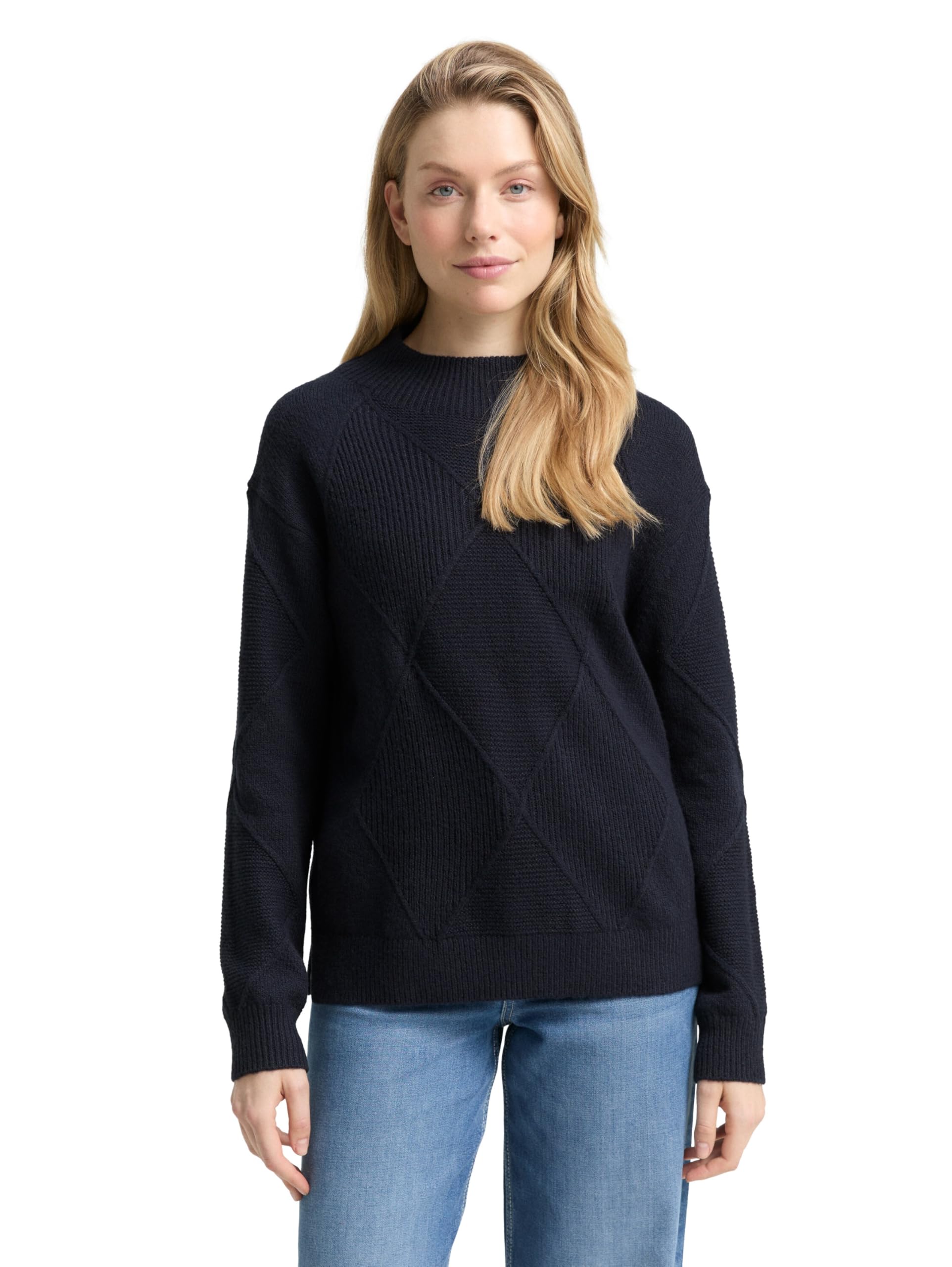 TOM TAILOR Damen 1049140 Loose Fit Strickpullover mit Stehkragen (1er Pack)