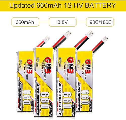 Miniatura 5 de Crazepony Batería LiPo de 660 mAh, 4 baterías LiHV de 3.8 V 90C180C JST-PH2.0 conector para Eachines Trashcan Emax Tinyhawk Freestyle II Snapper7