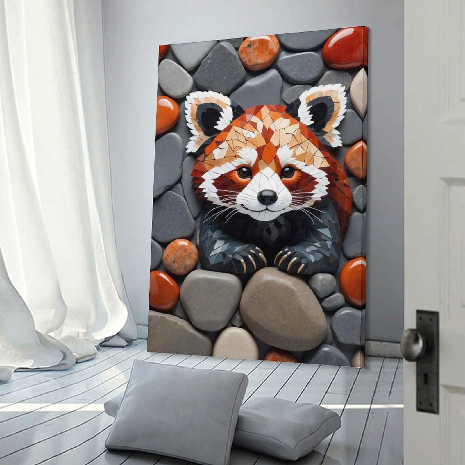 Junmoney Hanging Wall Art Mosaic Red Panda on Stone Background, 12x18inch(30x45cm), for Work Areas, Reading Rooms Or Studios, Wall Art That Adds Style to Work Areas