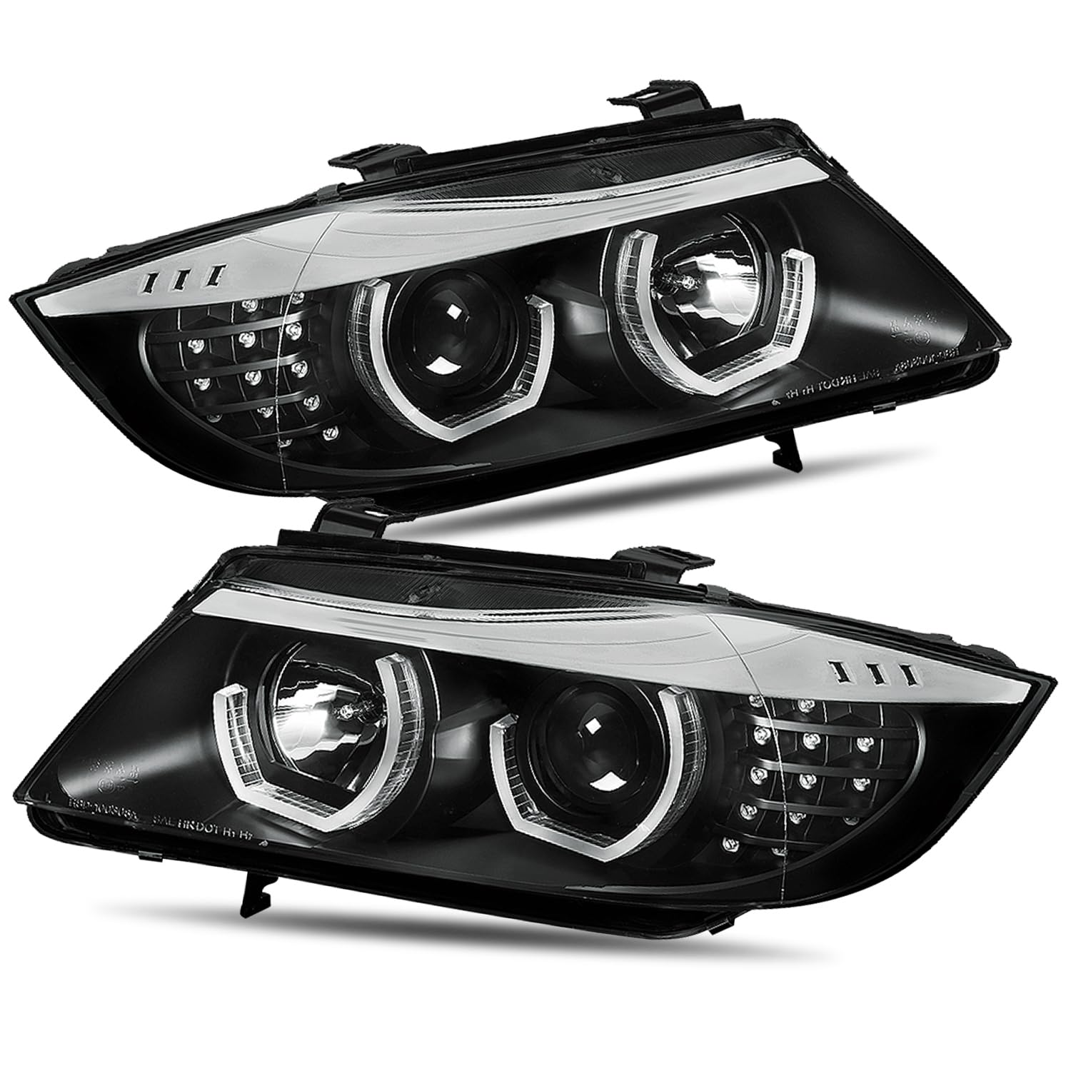 CAAP DRIVEN LED U-Shaped DRL Projector Headlights Compatible with 2006-2008 BMW 325i 328i 330i CAAP-E9005-3D-BK-HL