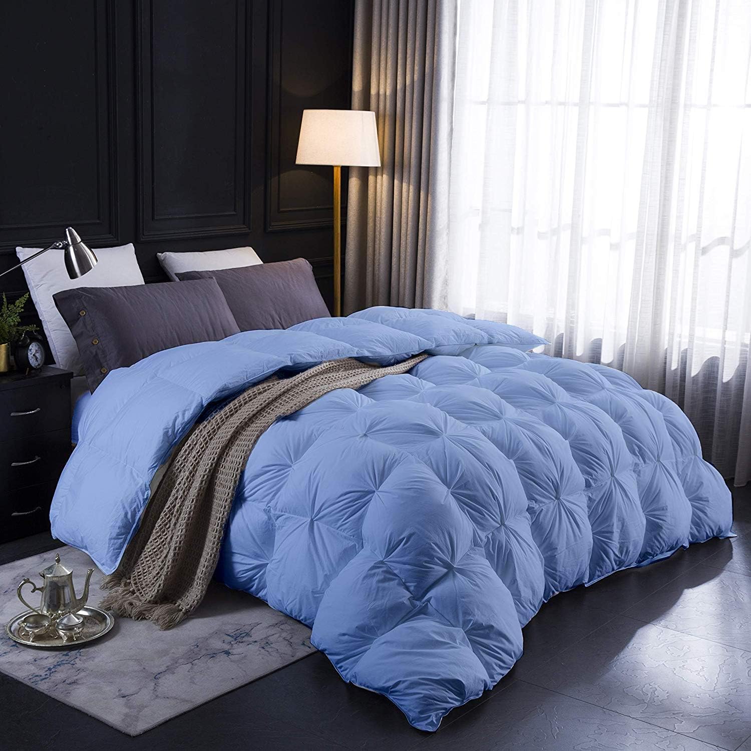 5 Piece Goose Down Alternative Cotton Pinch Pleated King Comforter (Comforter King (106'' x 90''),4 Pillow Cases) Gold Duvet Insert