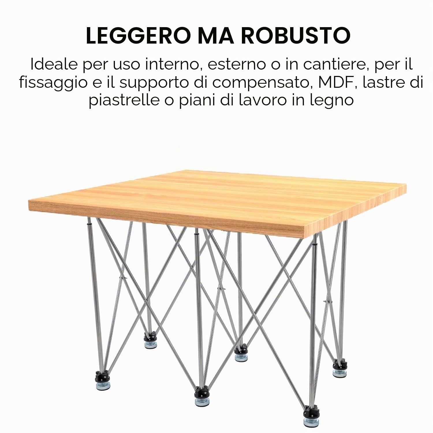 TOPWAY Banco da lavoro pieghevole portatile telescopico 117 x 62 x 82 cm, capacità di carico 700 kg, in acciaio inox, altezza regolabile, piano di lavoro in legno, piano di lavoro per costruzione di