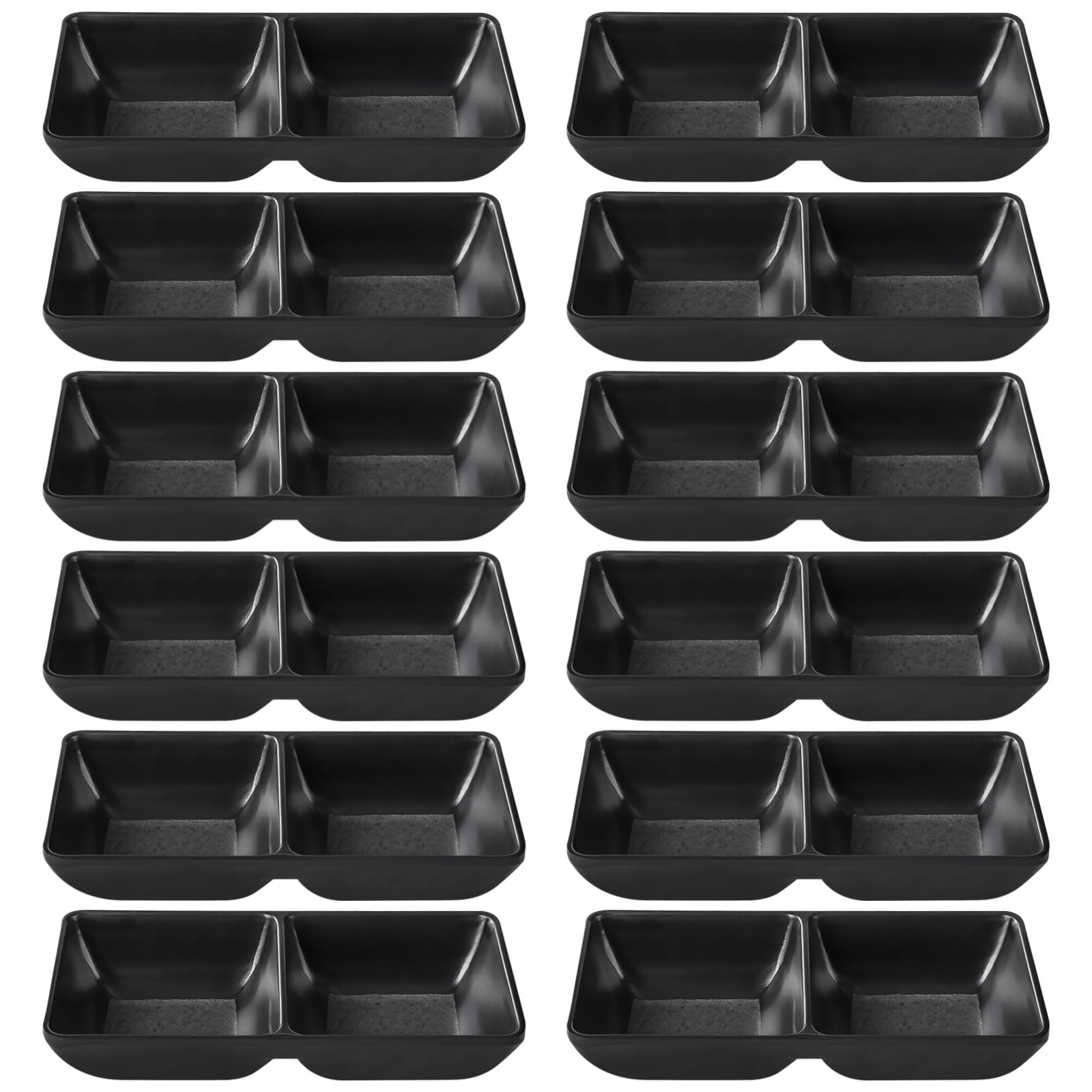 Melamin-Dip-Schüssel-Set, 12 Stück, 15,2 cm, Sternenmuster, schwarze geteilte Soßenschalen für Veranstaltungen, pflegeleicht und funktional
