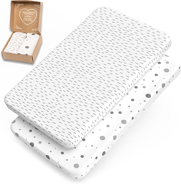 mimaDu Premium Fitted Sheet for Prams, Bassinets, Suitable forChicco / Next2me, 80 x 53 cm, 90 x 40 cm, 90 x 45 cm, 100% Oeko-Tex Cotton (Stripes and Dots)