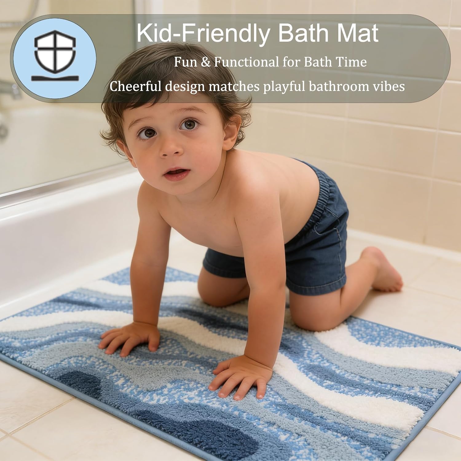 Beach Bathroom Rugs, 20"x32" Highly Absorbent Non-Slip Bath Mat, Ultra-Soft Machine-Washable Ocean Bath Mat for Bathroom Floor, Home Decor (WaveBlue)