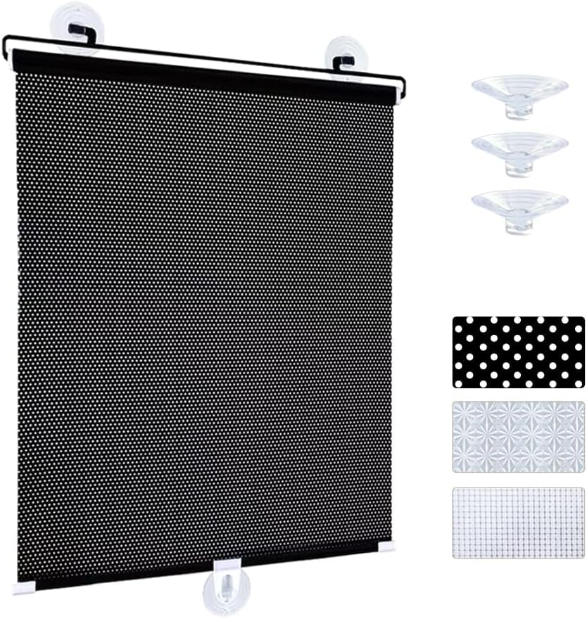 Azonee Blackout Blind Shade with Suction Cups, 1Pcs Sun Blocking Curtains Blackout, 22.8x49" Portable Window Cover Curtain, Light Filtering Room Darkening Blinds Window Shades for Home Bedroom
